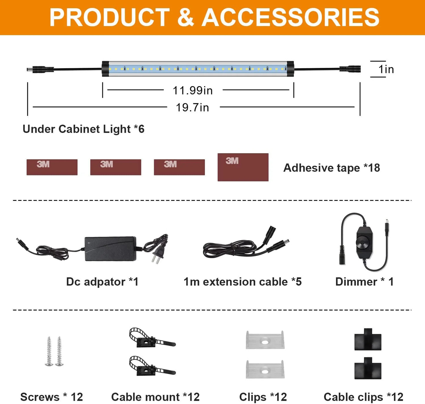 12 inch Under Cabinet LED Light Bar Kit 5000K Daylight
