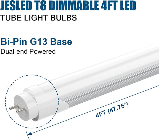 JESLED Dual Row4FT T8 Dimmable LED LightTube Bulb 5000K Frosted Cover
