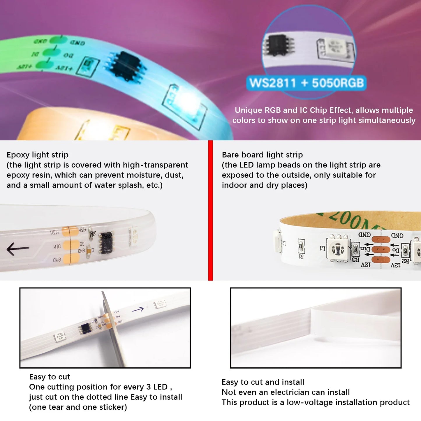 Romwish Bluetooth and Remote RGB LED Strip Lights 32.8 FT