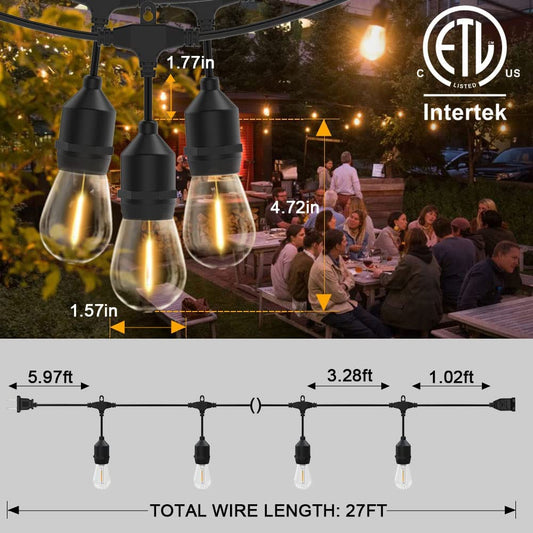 Outdoor Waterproof S14 Edison LED String Lights 2700K Warm White, ETL Listed