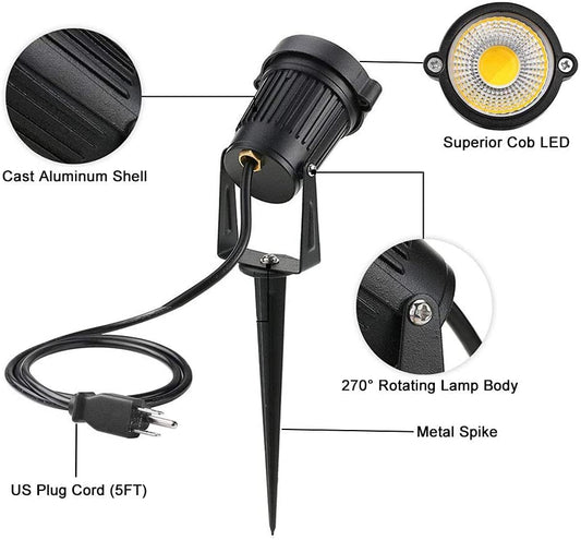 5W 120V Plug in LED Outdoor Landscape Spotlight Warm White 2700K