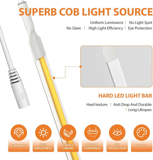 Under Cabinet Lighting, 6 PCS Dimmable COB LED Strip Lights with Adapter, 3000K Warm White