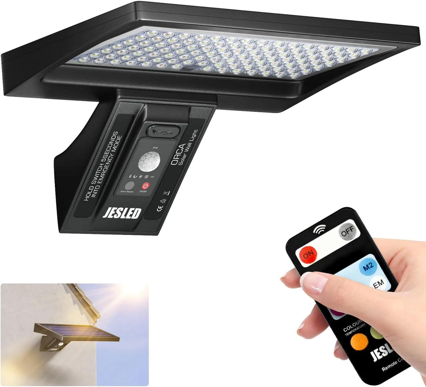 JESLED 104 LED Outdoor Solar Motion Security Light with Remote Control