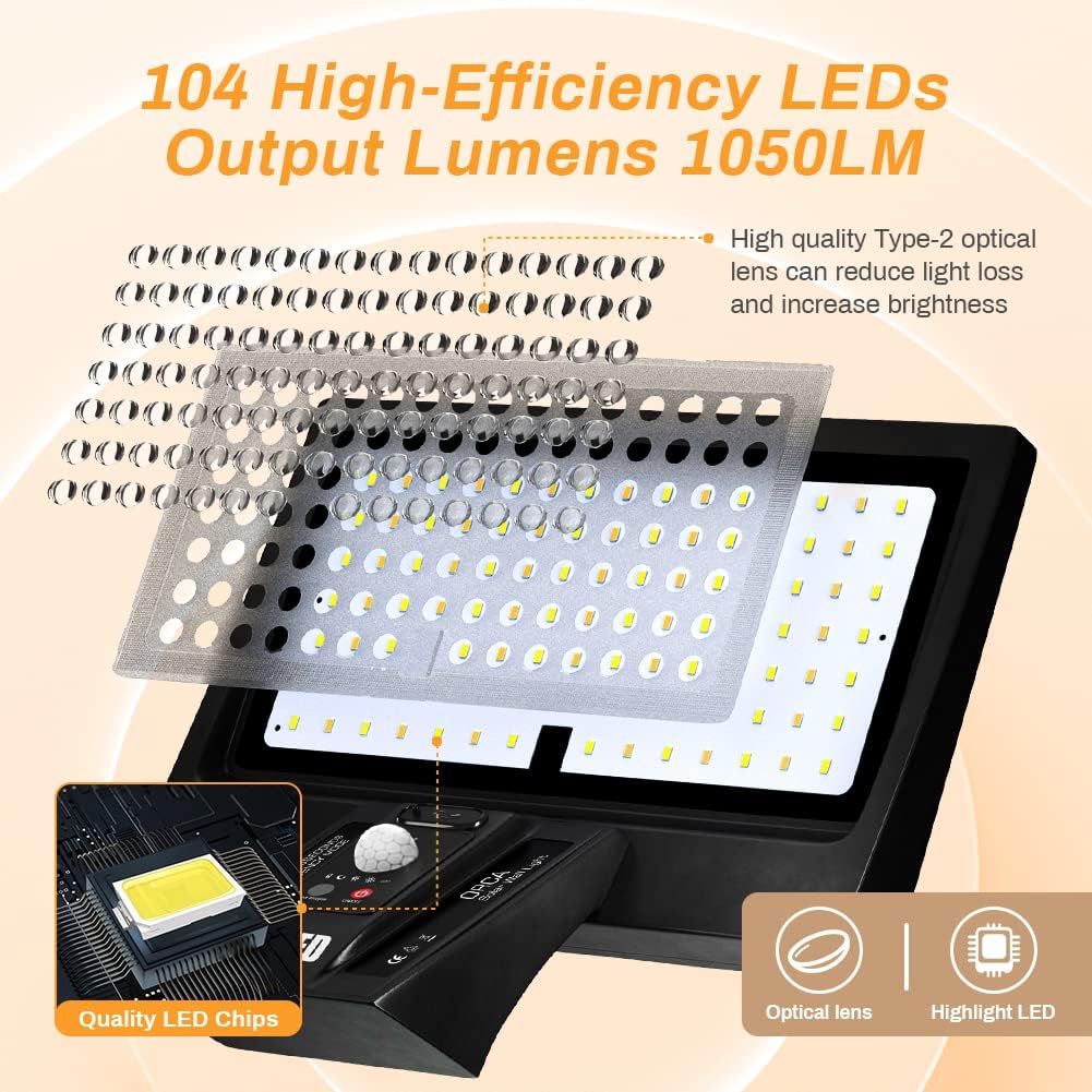 JESLED 104 LED Outdoor Solar Motion Security Light with Remote Control