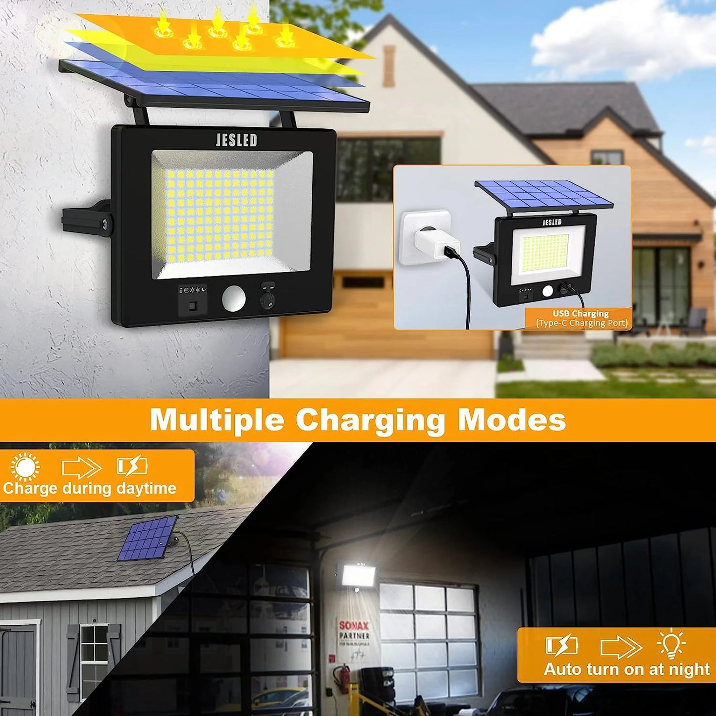 JESLED 120 LEDs Super Bright Outdoor Solar Security Light W/ Motion Sensor