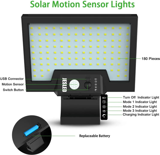 JESLED 108 LED Outdoor Motion Sensor Light Solar Powered