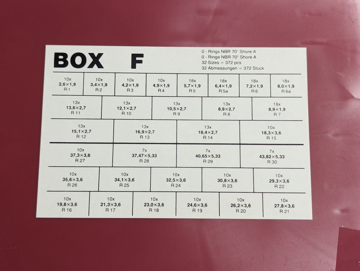 O-Ring Box F Kit NBR - 32 sizes 372 pieces