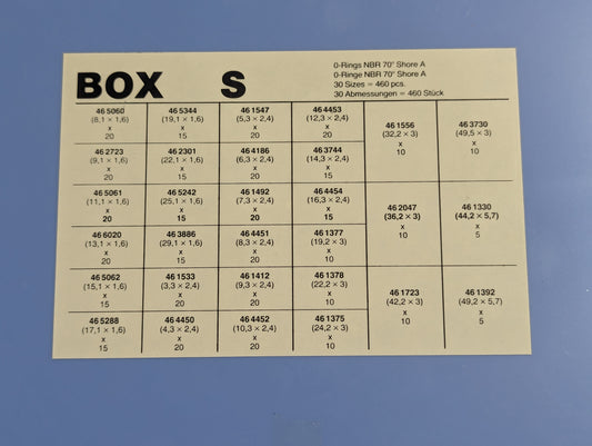 O-Ring Kit Box S - 30 Sizes 460 Pieces Shore 70