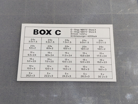 O-Ring Kit Box C - 30 sizes 425 pieces Shore 70