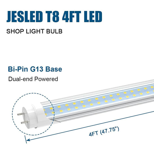 JESLED Dual Row 24W 4FT LED Tube Bulbs Clear Cover