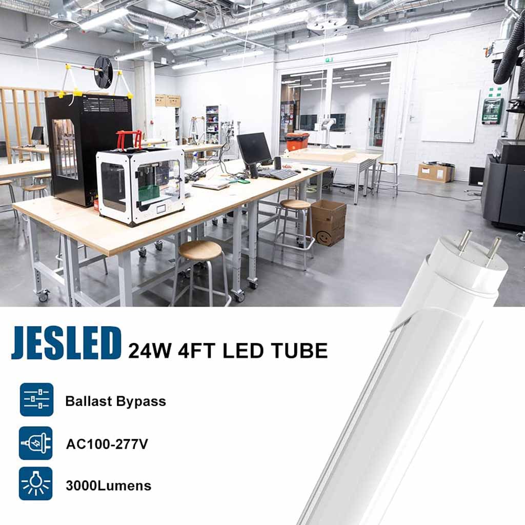 JESLED Dual Row 24W 4FT LED Tube Bulbs Frosted Cover