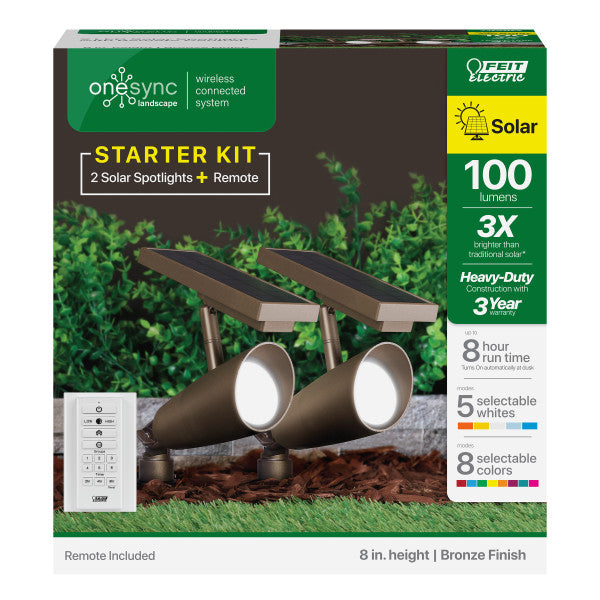 Feit Electric 8 in. OneSync Outdoor Landscape Bronze Solar Spotlight Starter Kit (2-Pack)