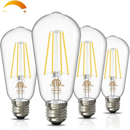 Dimmable Vintage ST58 Filament LED Edison Bulbs, 6W 800LM