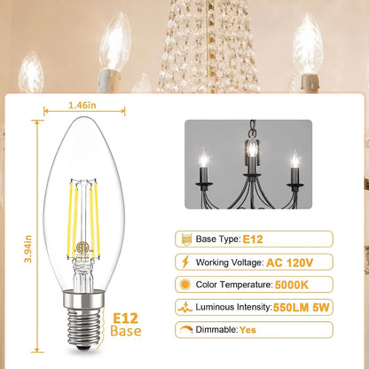 E12 Candelabra Bulb 60 Watt, Dimmable Led Chandelier Light Bulbs