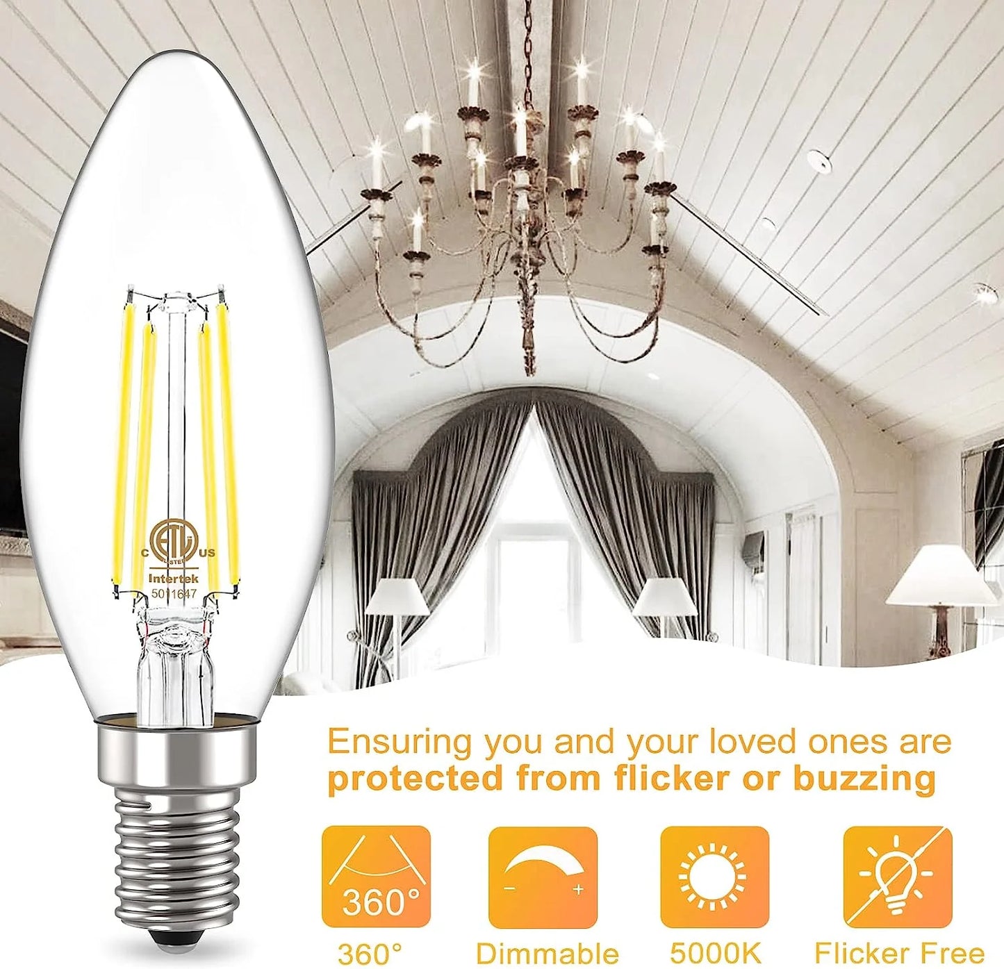 E12 Candelabra Bulb 60 Watt, Dimmable Led Chandelier Light Bulbs