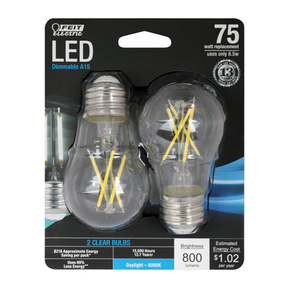 Feit Electric 8.5W (75W Replacement) A15 Shape (E26 Base)  Dimmable Bulb (2 Pack)